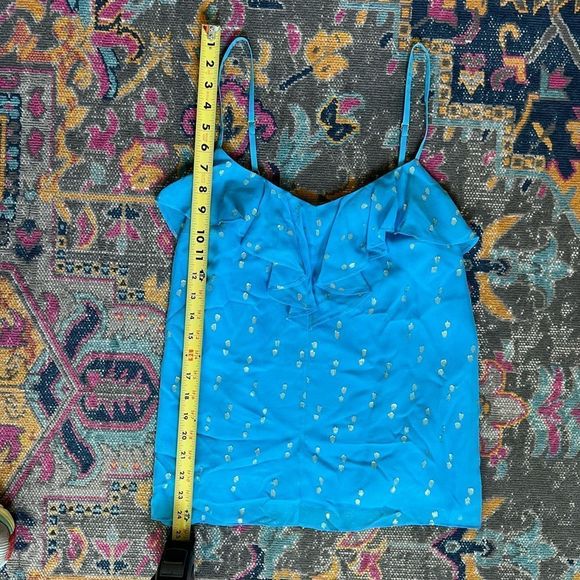 Lilly Pulitzer 100% SILK Camille Tank in Aqua and metallic adjustable straps - Picture 3 of 7